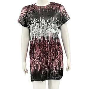 Aidan Mattox Dress Womens 4 Black Wine Sequins Shift Mini Swiftie Cocktail Party